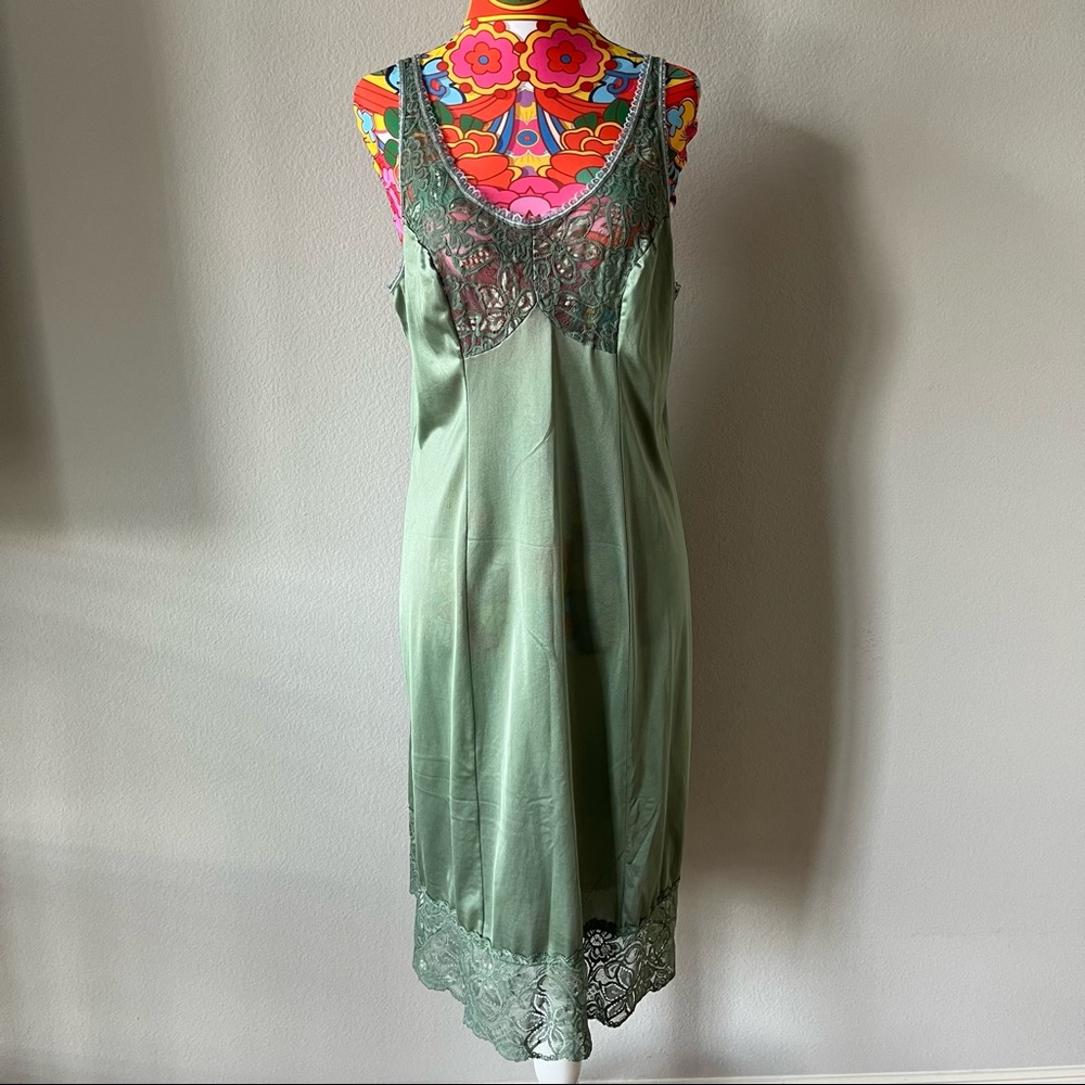 Vintage green upcycled nylon slip 40 large